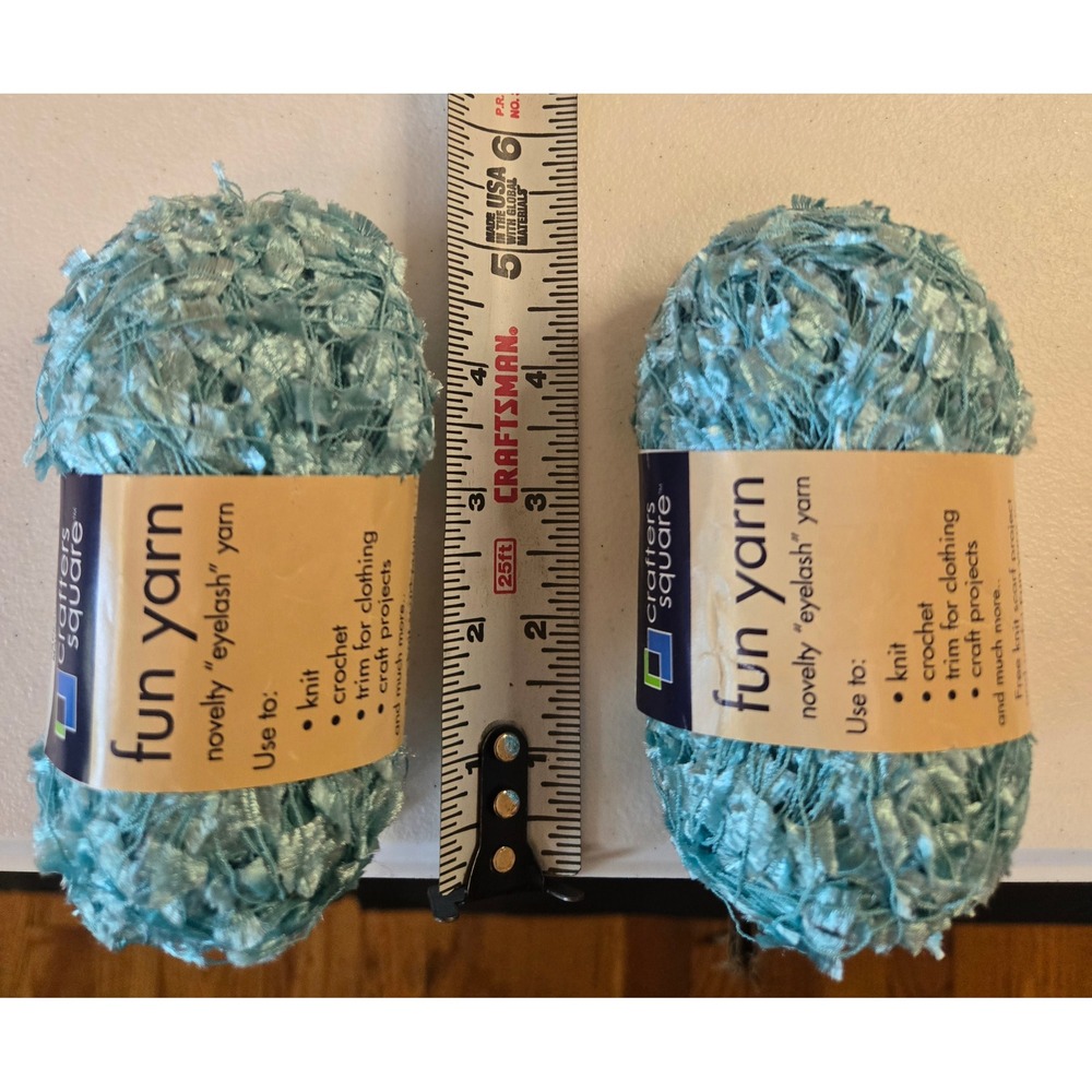 Crafters Square Fun Yarn Lot 2 Aqua Blue Eyelash Novelty 100g Knit Crochet